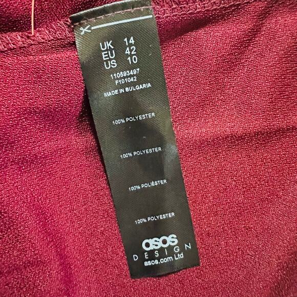 ASOS Draped Neck Off Shoulder Pleated Maxi Dress Size 10 Burgundy NEW - Picture 8 of 11